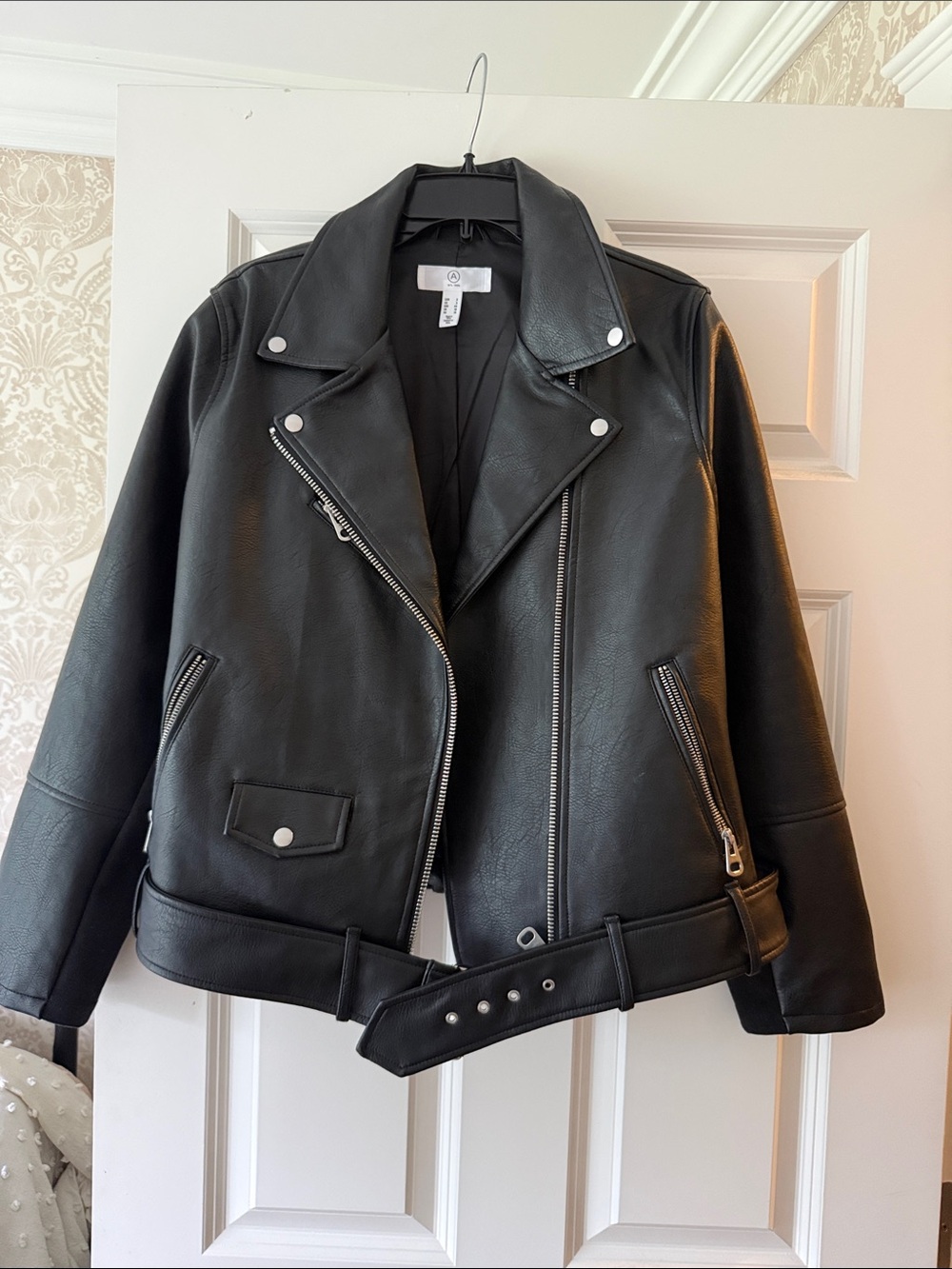 Addition Elle Black Faux Leather Moto Jacket with Belt